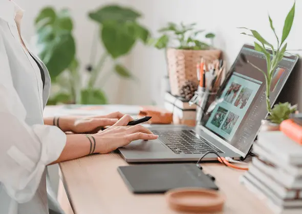 Person working in a home office setting.